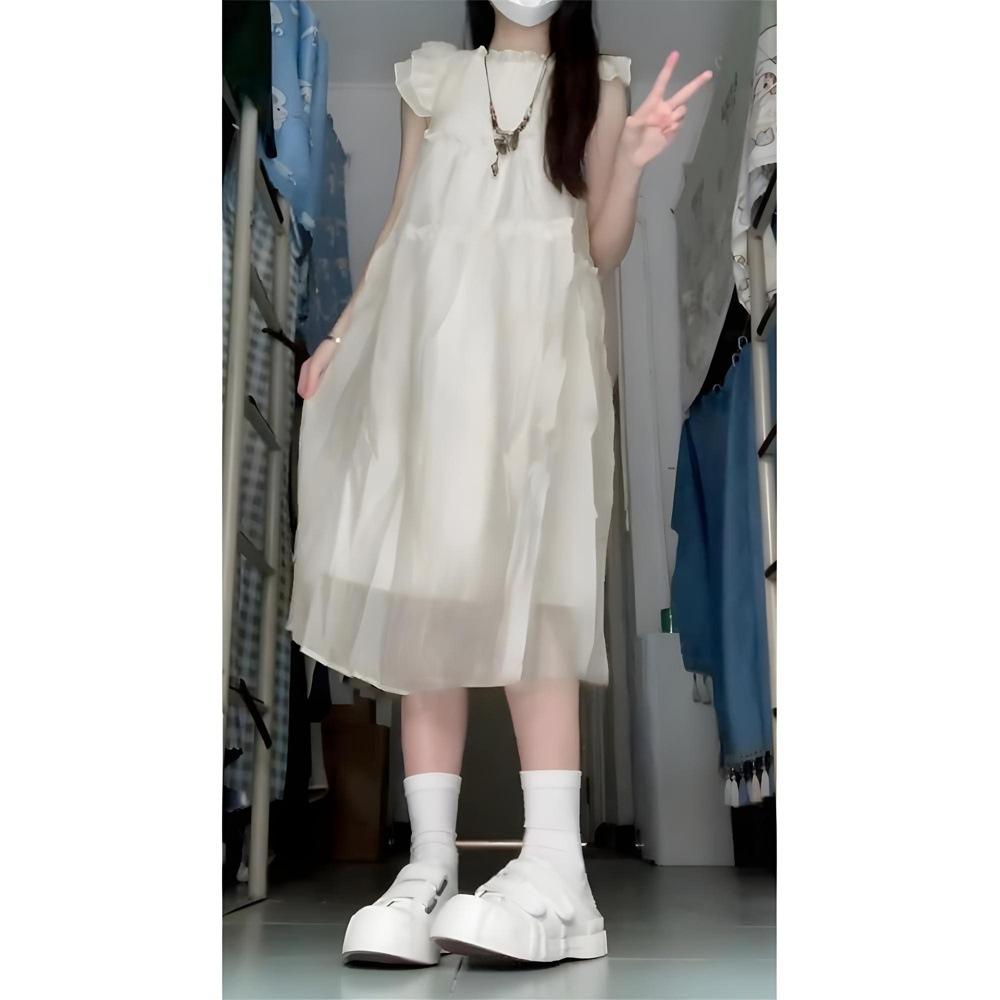 Xiaofei sleeve white girl casual dress children's summer new temperament seaside vacation fairy long dress