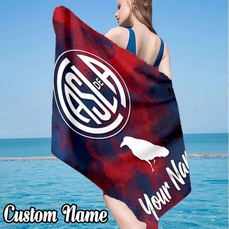 Custom Name Atlético San Lorenzo de Almagro Beach Towel - Soft, Ultra-Absorbent Microfiber, Lightweight, Perfect for Beach, Parties, Travel, Camping
