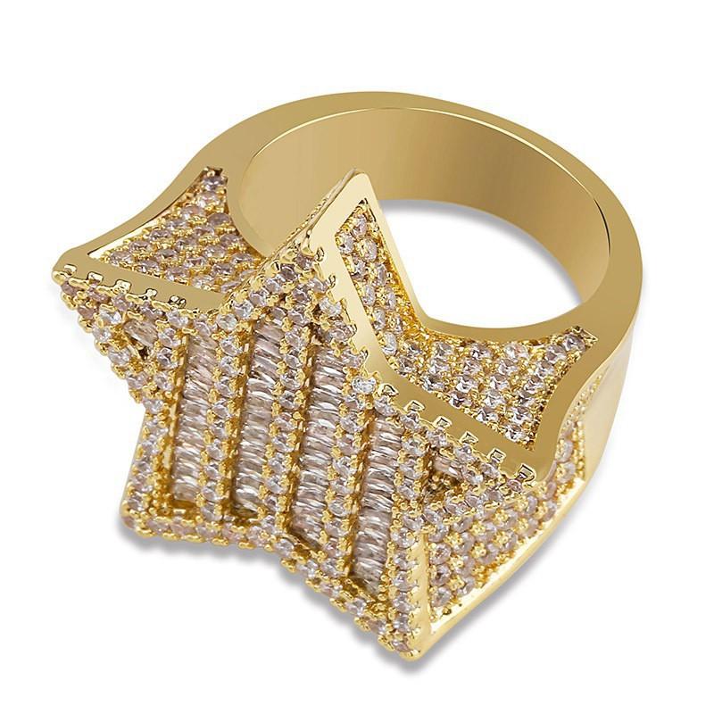 Hip Hop Zircon Ring Star Cuban Link Fashion Jewelry Men Women