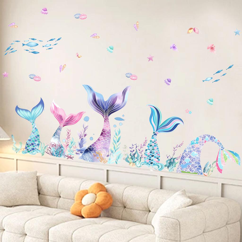 Mermaid Tail Wall Sticker Self Adhesive for Room Home Decor Beautiful Wall Art