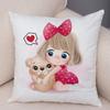 Cute Cartoon Girl and Cat Cushion Cover for Children Room Sofa Home Car Decor Lovely Child Pillow Case Plush Pillowcase 45x45cm