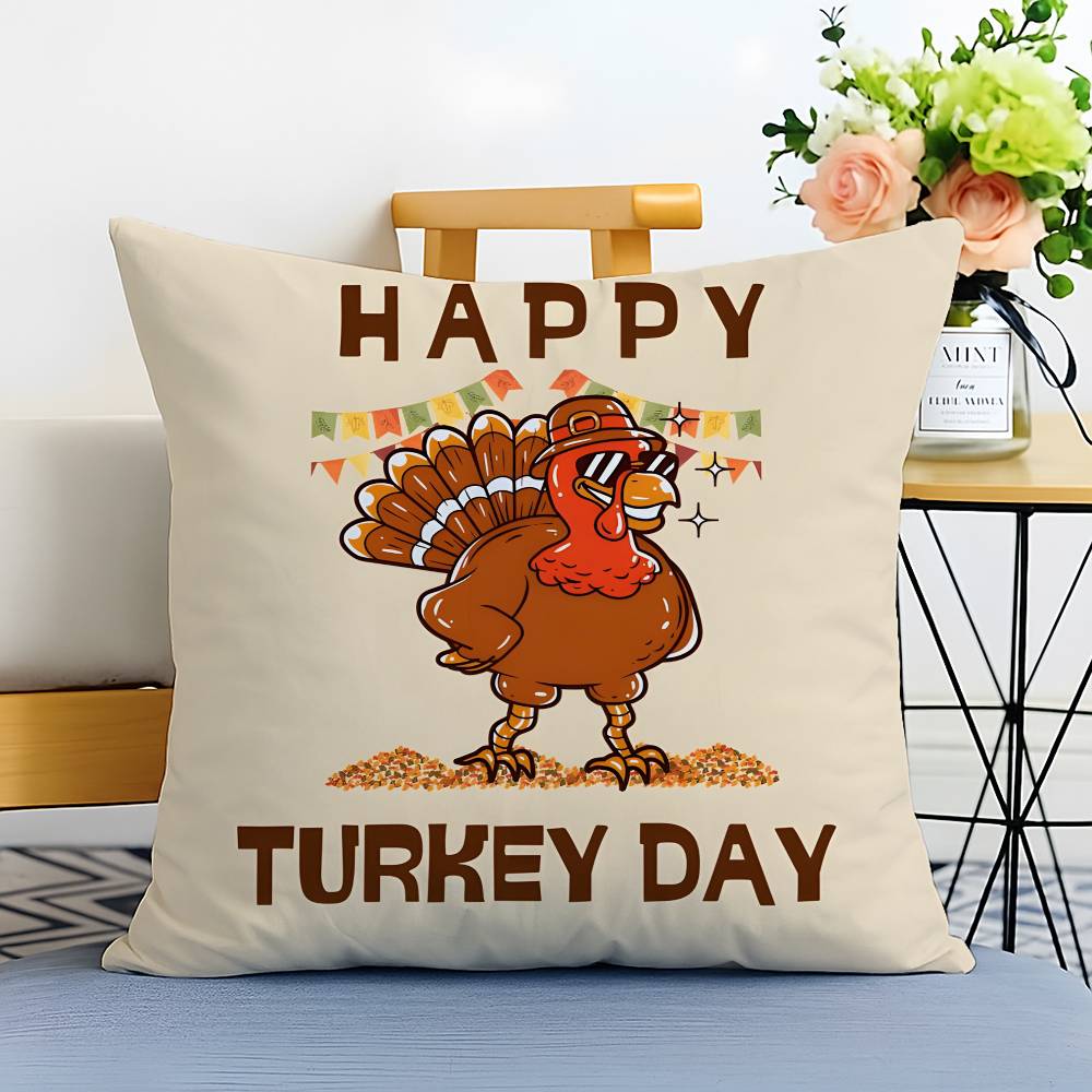 Cute Turkey Celebrate Thanksgiving Pillow Case Printed Brushed Fleece Pillow Baby Skin-Touch Eco-Friendly Dye-Sublimat