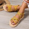 Summer New Imitation Grass Woven Travel Women's Flat Heel Sandals, Wearing Linen Soled Sandals Outside, Women's Beach Slope Heel Slippers