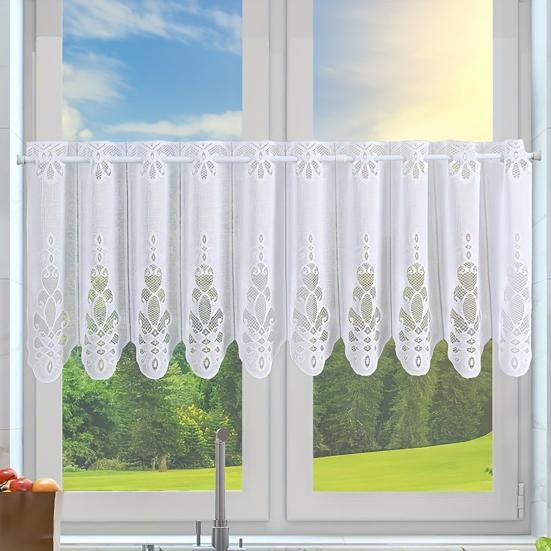 baizihuahu Lace Short Curtain, Half Windows French Style Hollow Gauze Sheer, Dustproof Curtain for Cabinets Bay