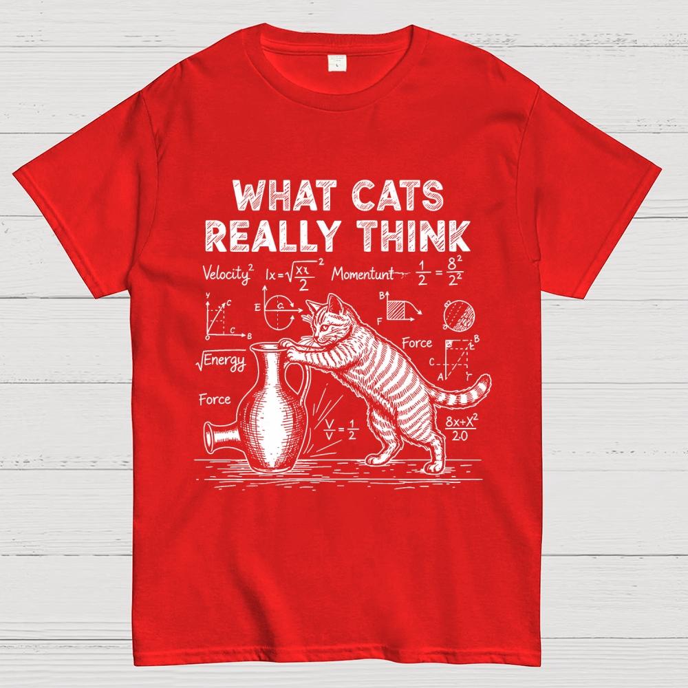 Funny Cat Physics What Cats Really Think Cotton Summer Casual Cool Loose T-Shirt
