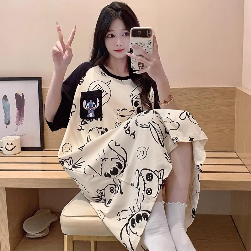 Pajamas Women's Summer Thin Pajamas Short Sleeves Large Size Fat Mm Medium and Long Pajamas Pajamas Loungewear