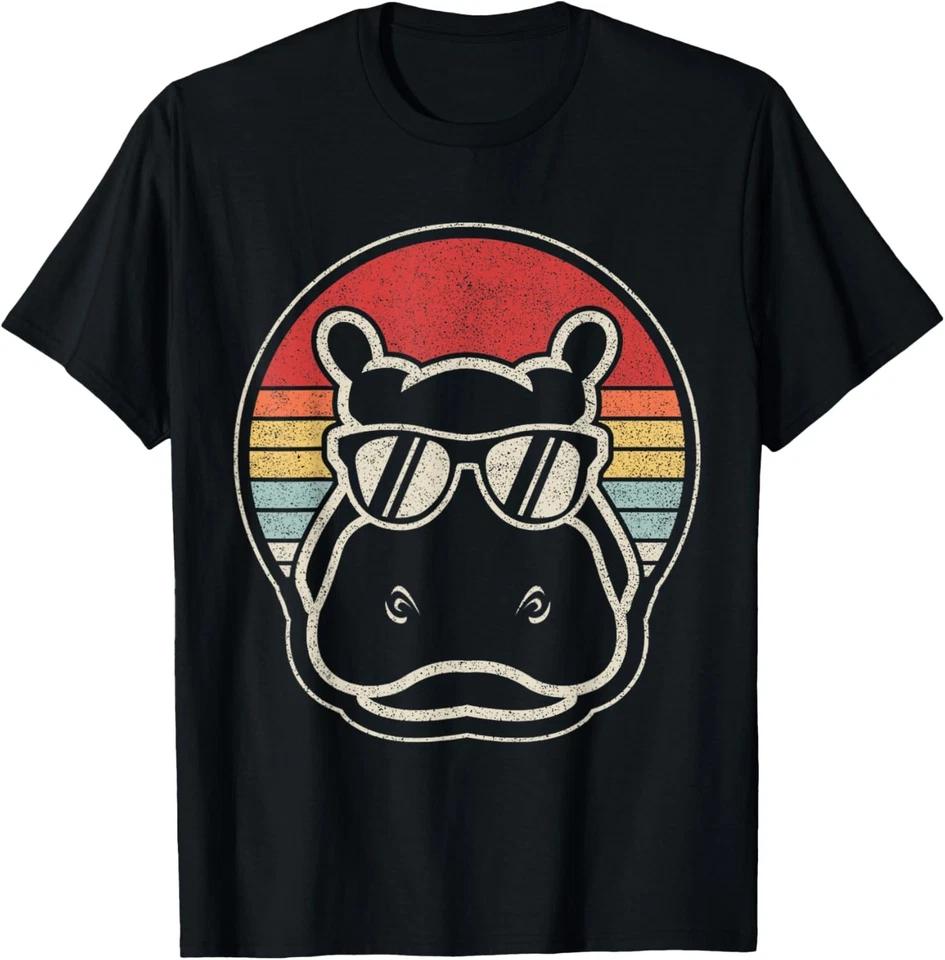Retro Vintage Hippo Hippopotamus Sunglass T-Shirt S