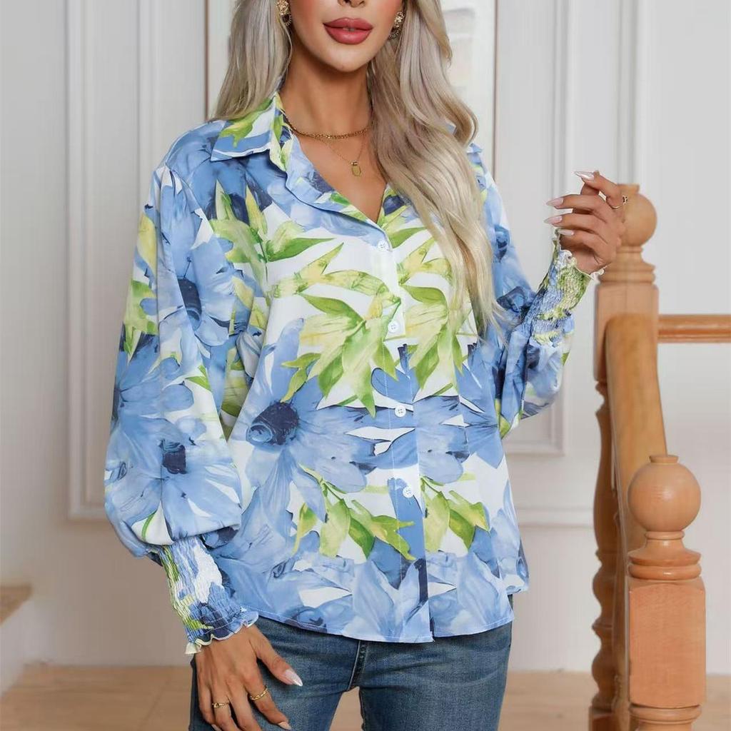 IHUASU Women's Polka Dot Print Lantern Sleeve Shirt Women's Long Sleeve Blouse Tops