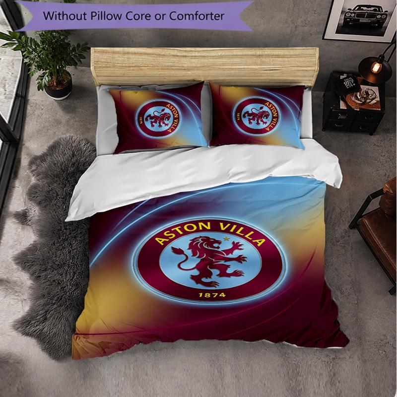 Set Biancheria da Letto Aston Villa Football 3 Pezzi Morbido Set Copripiumino con Federe Set Decorazione Camera da Letto per la Casa