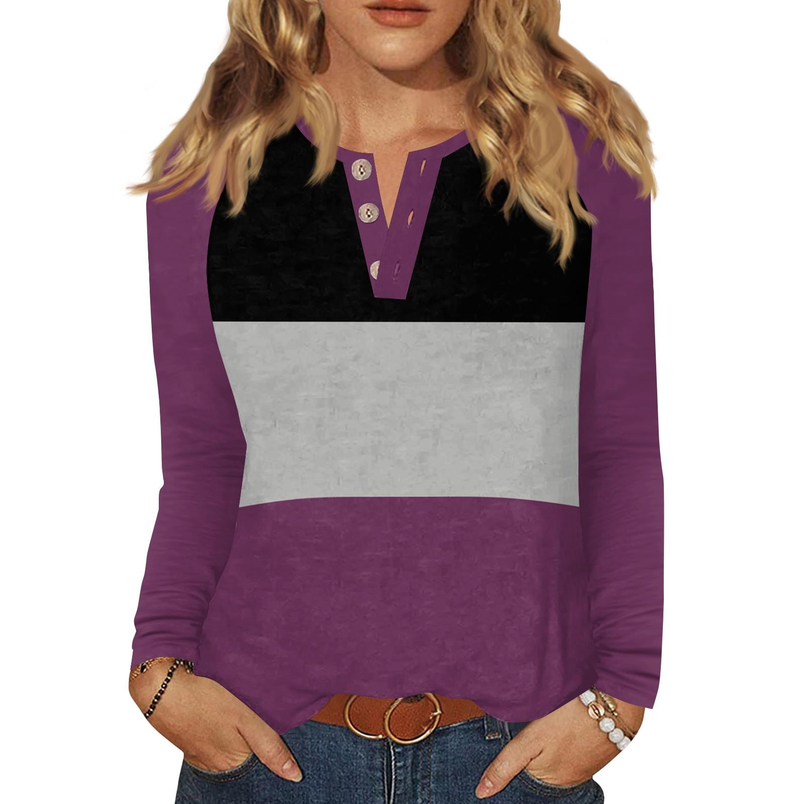 

Женская футболка с принтом, на пуговицах, с длинным рукавом, повседневная, для выходных, модная, базовая, с V-образным вырезом, обычный топ S