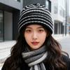 Japanese Striped Color blocked Woolen Hat for Women Fashionable and Simple Ear Protection Knitted Hat  Versatile Couple  Baotou Cold Hat Men's Trendy