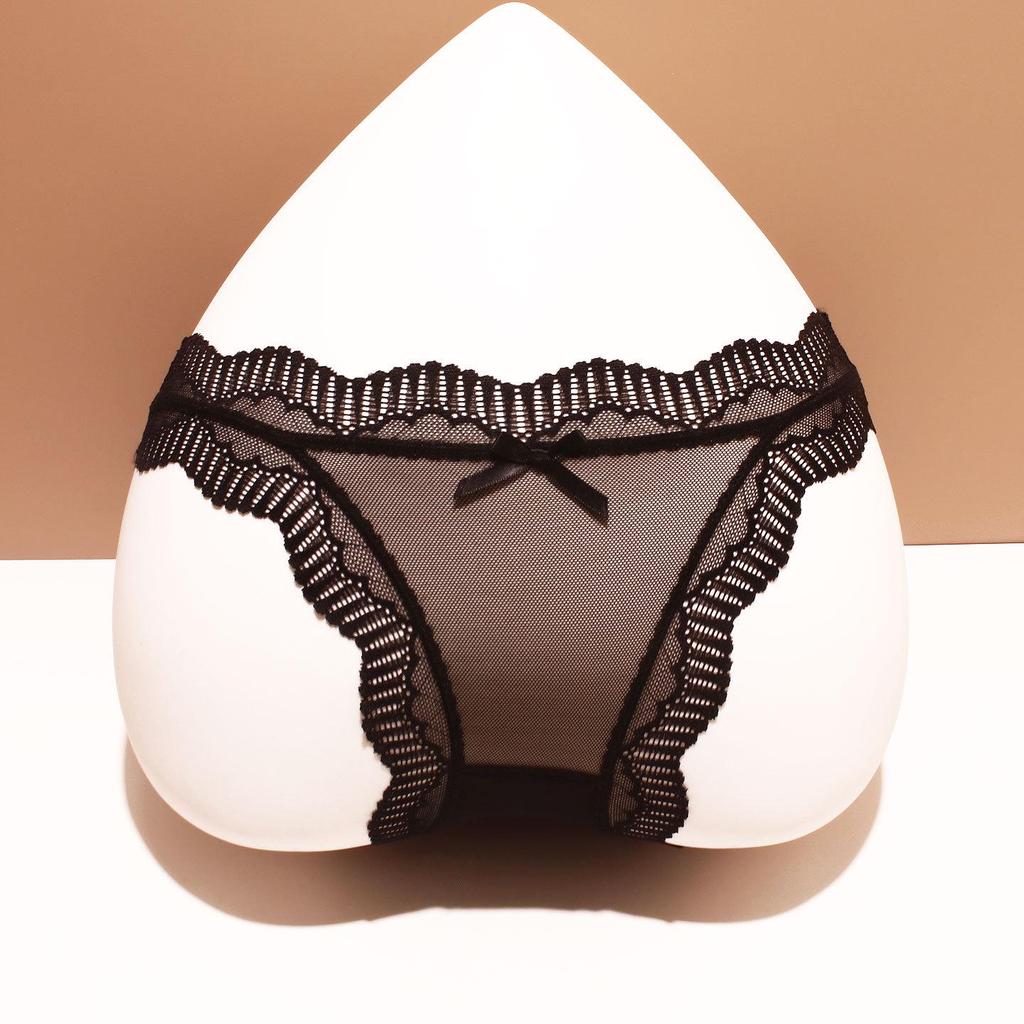 Women's Red Lace Mesh Low-Rise Quick-Dry Triangle Panties for Temptation and Auspicious Wedding