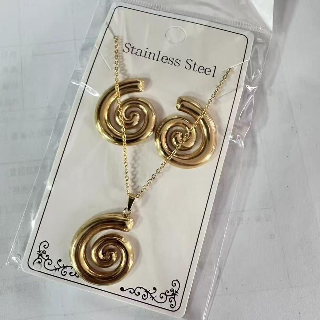 Women's Stainless Steel Geometric Necklace & Earring Set - Hip Hop Style Jewelry