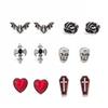 Creative Halloween Cartoon Oil Drip Ghost Pumpkin Stud Earrings Set Dark Wind Cross Skull Head Earrings