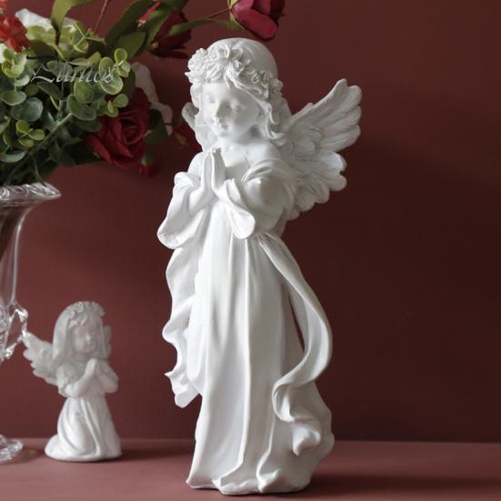 Gebetsengel Figur Zügel Schutzengel Statue Weiß Geflügelte Fee Mädchen Skulptur Home-Office Bücherregal Desktop Dekoration Ornament