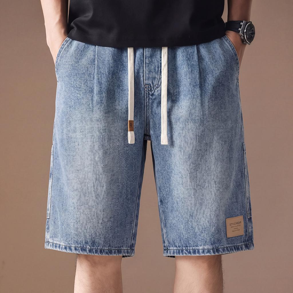 High-end American stone grinding washed loose straight denim shorts men's summer thin drape casual five-point medium pants