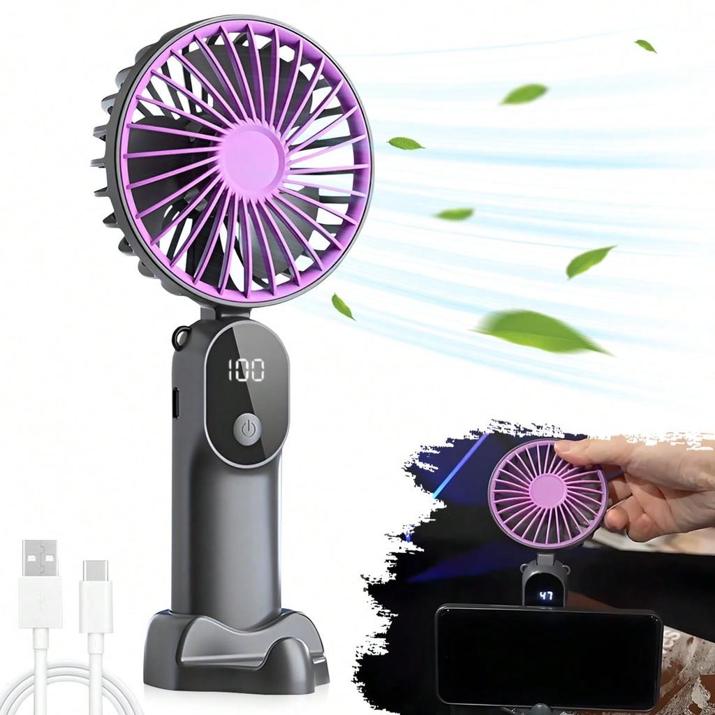 Portable Fan Mini Handheld Personal Fan Rechargeable LED Display Screen Suitable for Travel, Camping, and Outdoor Activities.