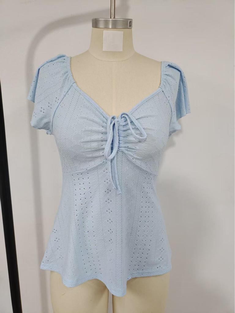 Summer 2026 TUME V-neck Drawstring Short-Sleeve Women's T-shirt