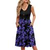 Women Summer Printing Dresses Sleeveless Casual Loose Swing Button Down Midi Sundress With Pockets