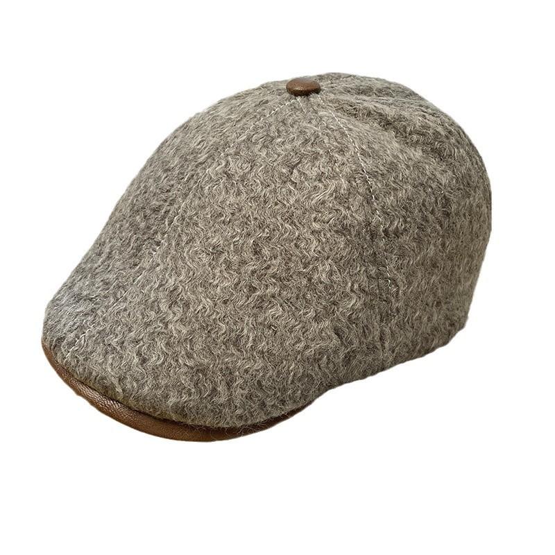 British Retro Woolen Progressive Hat Women's Autumn and Winter Plush Newsboy Hat Showing Face Small Warm Painter Beret