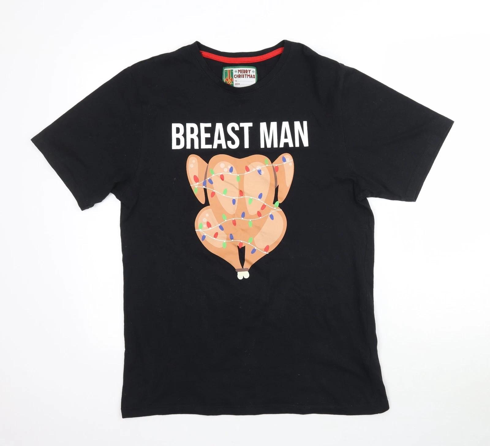 Star Mens Black Cotton blend T-Shirt Size M - Christmas Turkey S