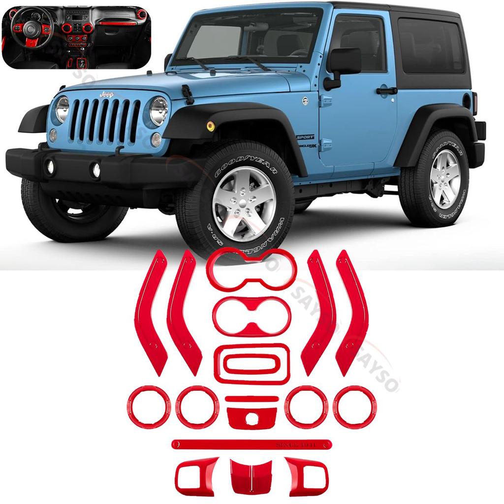 Red/Blue/Black Car Interior Decor Trim Kits For Jeep For Wrangler JK JKU 4 Door 11 17 Enhance Aesthetics And Easy Installation