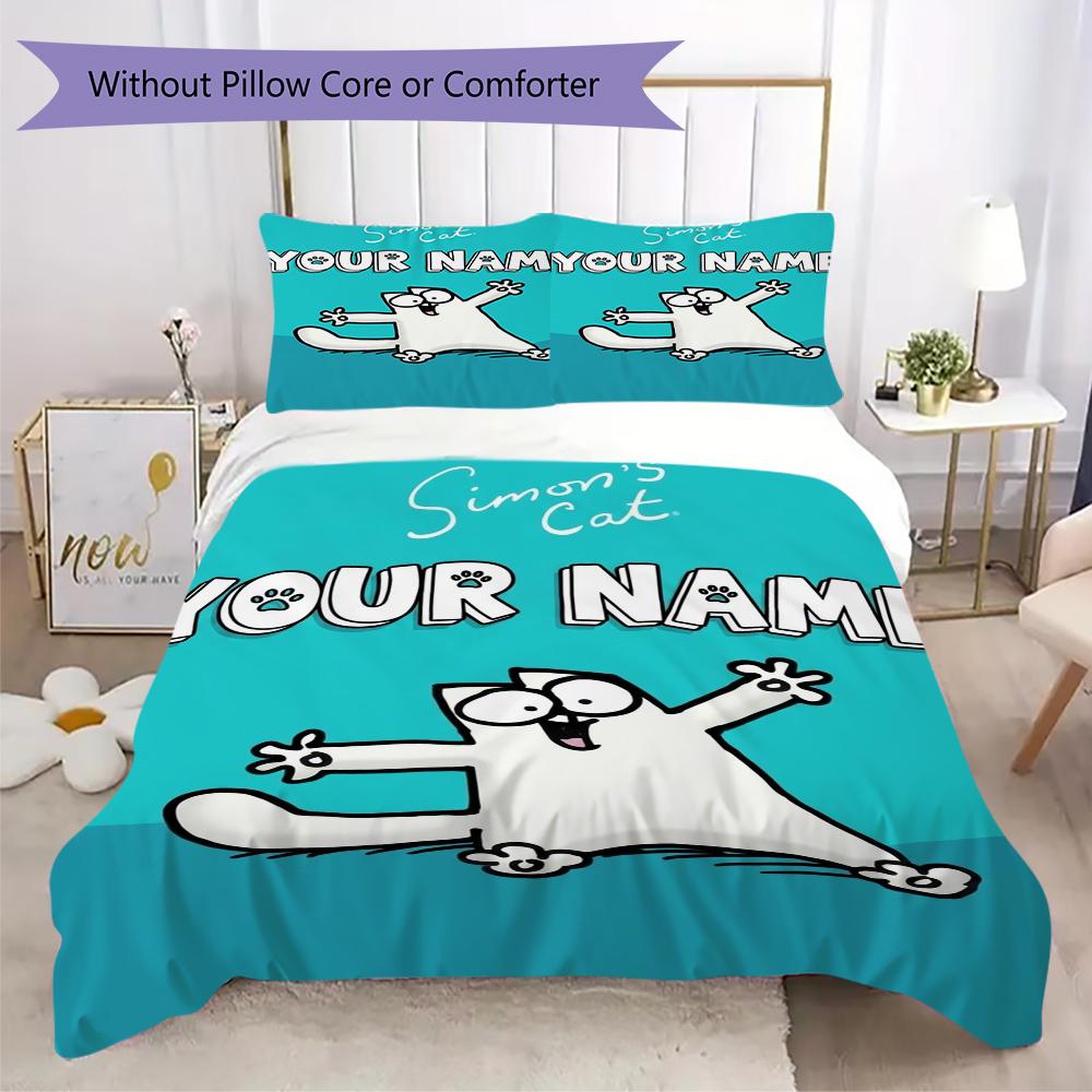 Benutzerdefinierter Name Simons Katze Muster Bettwäsche Steppdecken-Set Steppdeckenbezug Kissenbezug Heimdekoration Geburtstagsgeschenk (1*Bettbezug+2*Kissenbezug ohne Füllung)