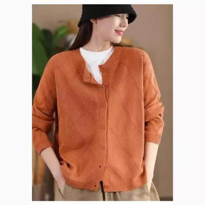 Cappotto in maglia casual e ampio con scollo a V e maniche lunghe da donna, autunno, tinta unita, con cuciture, vintage, monopetto