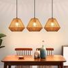 Suspension - NETTLIFE - Hexagonal 3 Heads - Wicker Rattan - E27 3 Bulbs - Black Metal, Warm Light