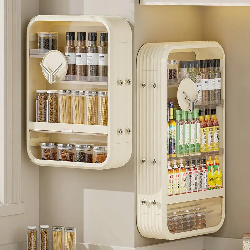 Non Perforated Kitchen Storage Rack Multi-layer Wall Seasoning Rack Bathroom Skincare Product Storage Rack Kitchen Storage Shelf