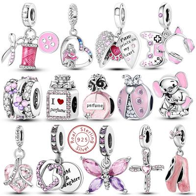 Roze Bedels Origineel Koper Hart Strik Parfumflesje Bedels Kralen Hangers Passend voor Armband Diy Dames Sieraden Maken
