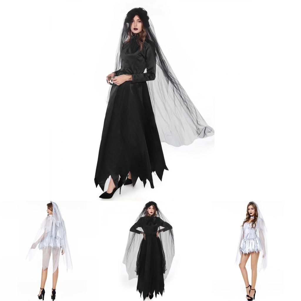 Spaventoso Costume da Sposa Fantasma per Halloween con Stupendo Velo Ideale per Eventi Cosplay
