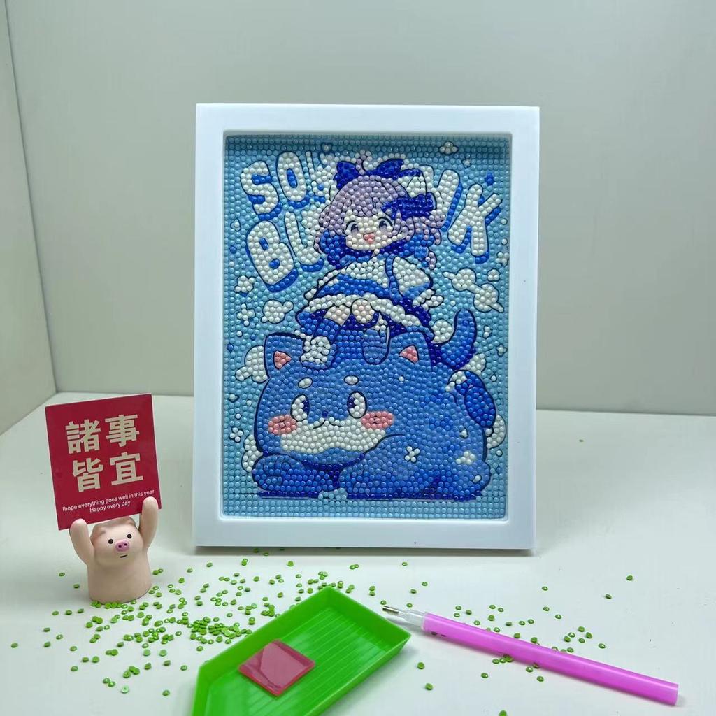 Cartoon Diamond Painting Children's Handmade Diy Diamond Stickers Bedroom Living Room Decorative Painting Masonry Painting with Photo Frame.