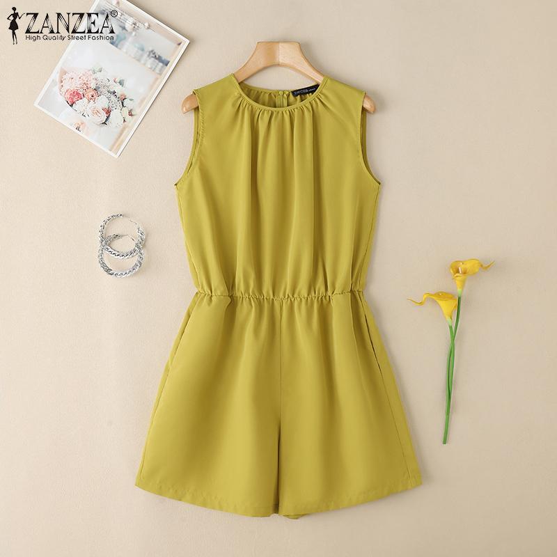 ZANZEA Women Casual Round Neck Sleeveless Summer Short Jumpsuits