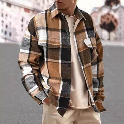 2024 Autumn/Winter Men's Slim Fit Brushed Plaid Flannel Shirt