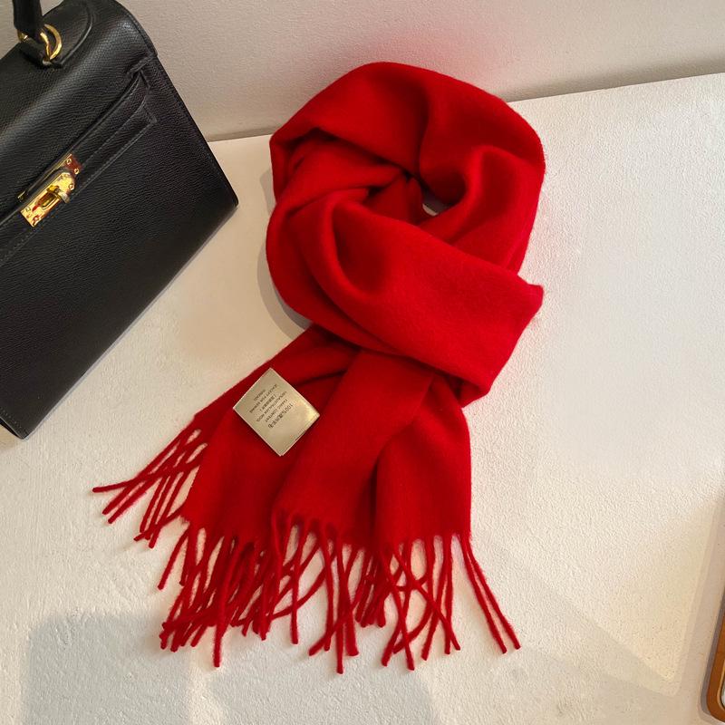 

Жіночий яскраво-червоний вовняний шарф - зима 2024, стильний, теплий, кашемір чистого кольору