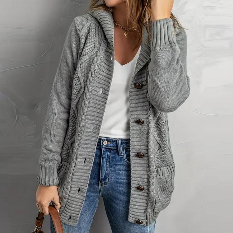 

Casual Knitted Sweater Jacket Women Solid Color Long Sleeved Cardigan with Pocket XL