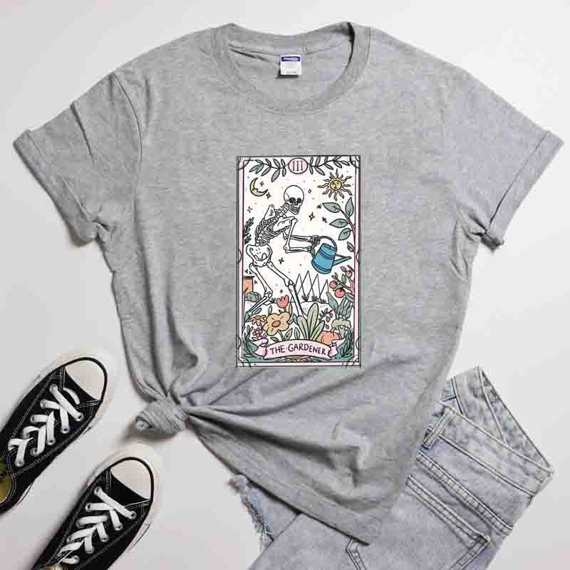 The Gardener Tarot Tshirt Aesthetic Plant Mom Gift Tshirt Gothic Unisex Skeleton Gardening Tee Shirt Top