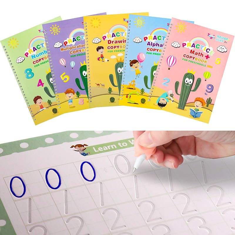 Large Handwriting Practice Kit, Reusable Copybooks for Kids, Children s Writing Practice Books, Groove Calligraphy Workbooks, Handwriting Activity 5 Count (Pack of 1)