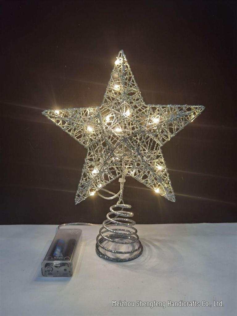 Wrought Iron Luminous Glitter Treetop Star Christmas Decoration