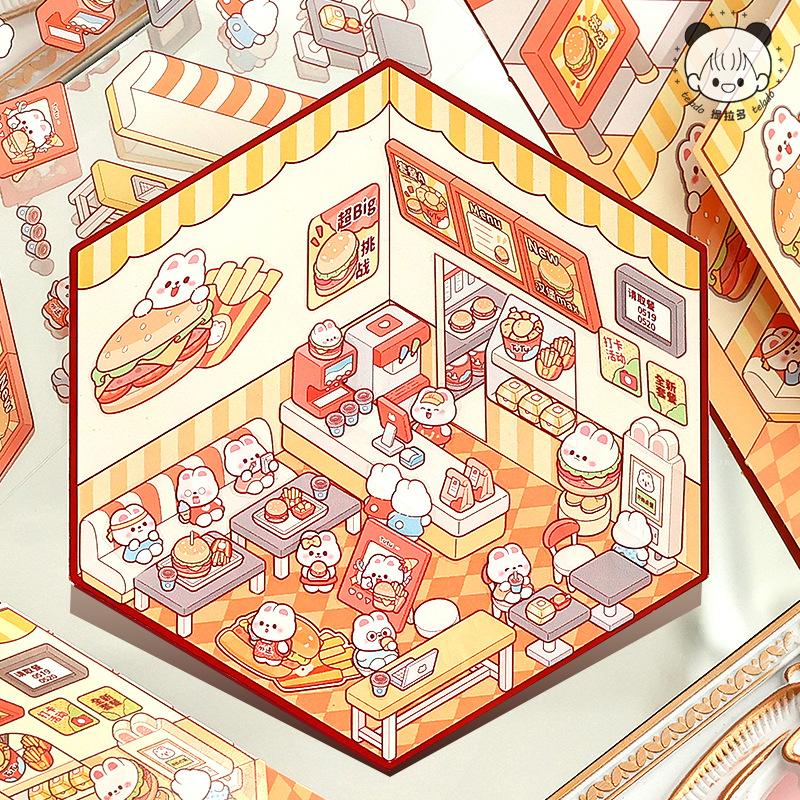 DIY Journamm Storage Stickers Scene Miniature Stickers Cabin Scene Stacking and Pasting Hand Account Scrapbooking Materials Kit