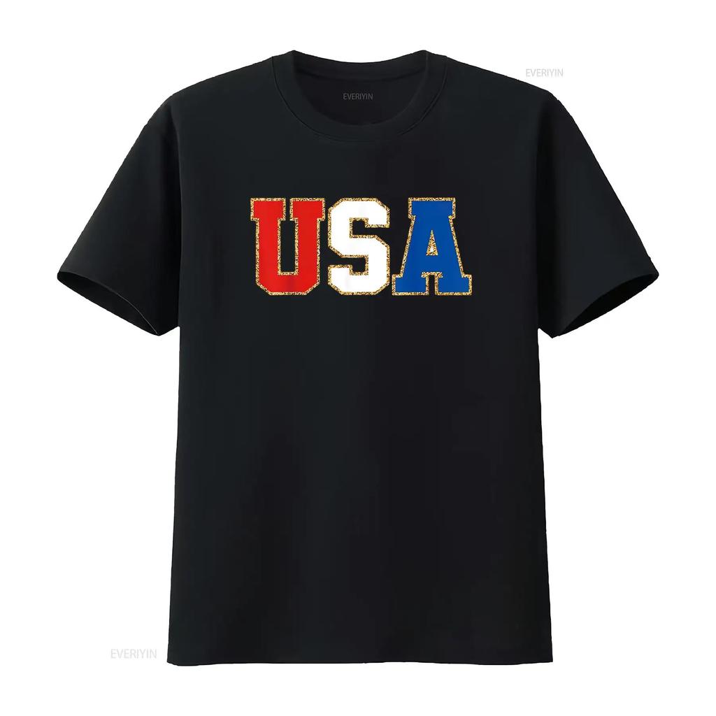 American Flag USA Glitter Letters T-Shirt
