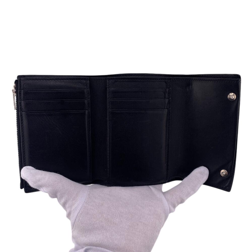 LOEWE Anagram linen leather Tri-fold wallet black leather unisex Used
