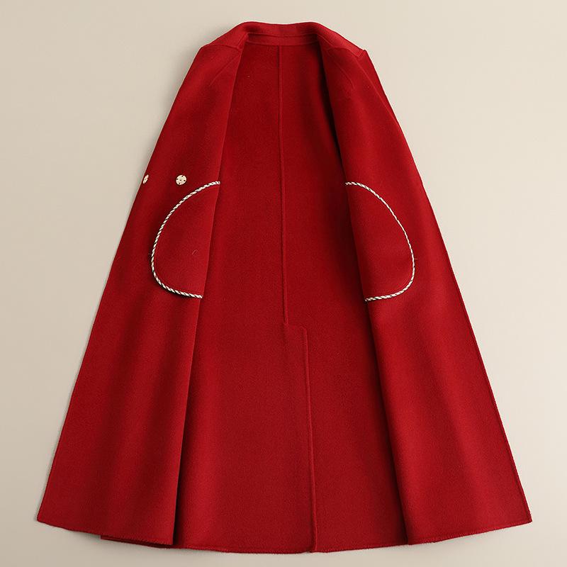 Autumn and winter women's double-sided woolen long coat double-sided wool woolen coat red coat high-end woolen coat women