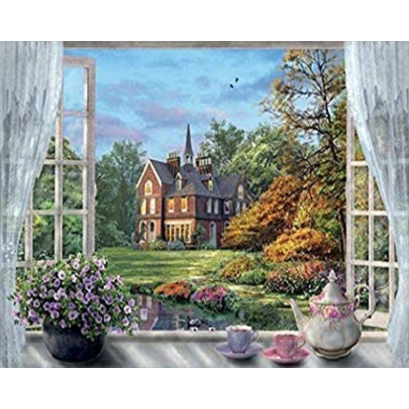 5d Diamond Painting Full Drill Round Window Scenery Rhinestones Diamond Embroidery Sale Mosaic Home Decor