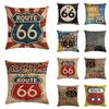 Eye-catching Route 66 Cotton Linen Pillow Cover With Invisible Zipper And Art Deco Style