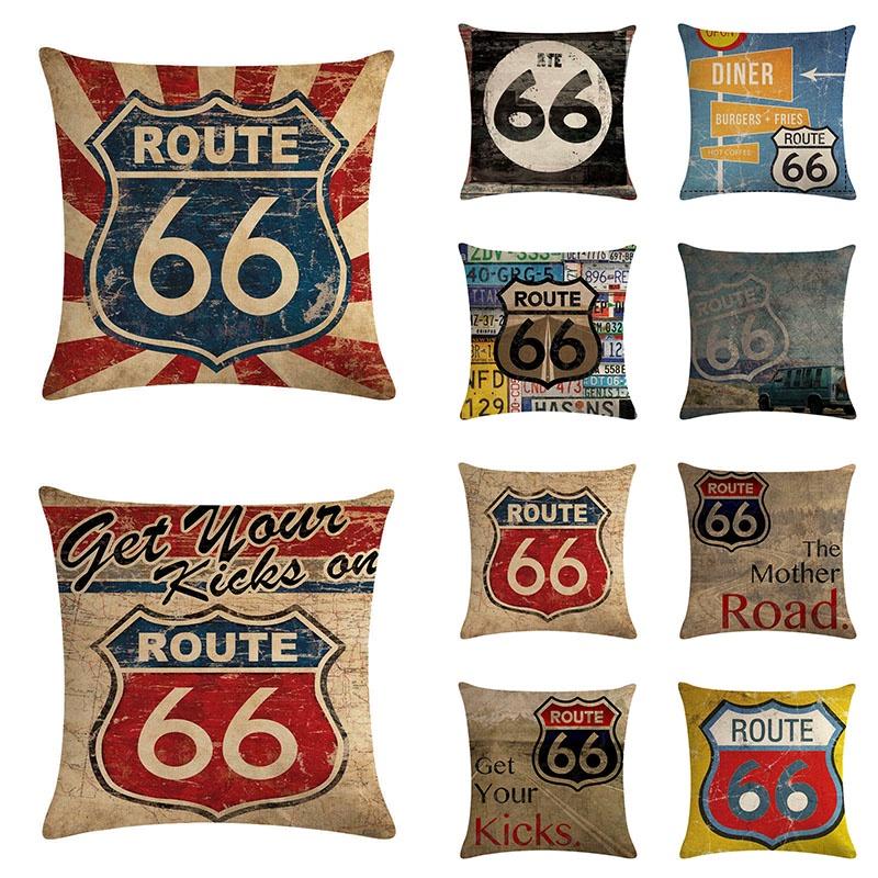 Mother Road Route 66 Pillow Case Linen Cotton Home Textile Waist Cover Cushion