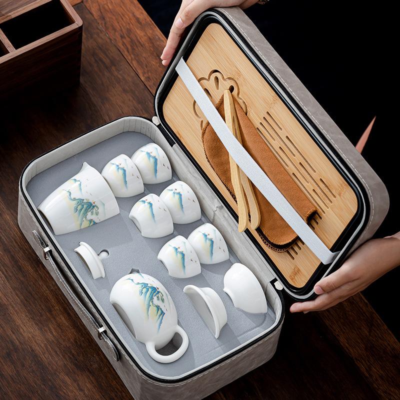 Suet Jade White Porcelain Tea Set Guochao Set Office Storage Kung Fu Tea Set Business Gift Tea Set