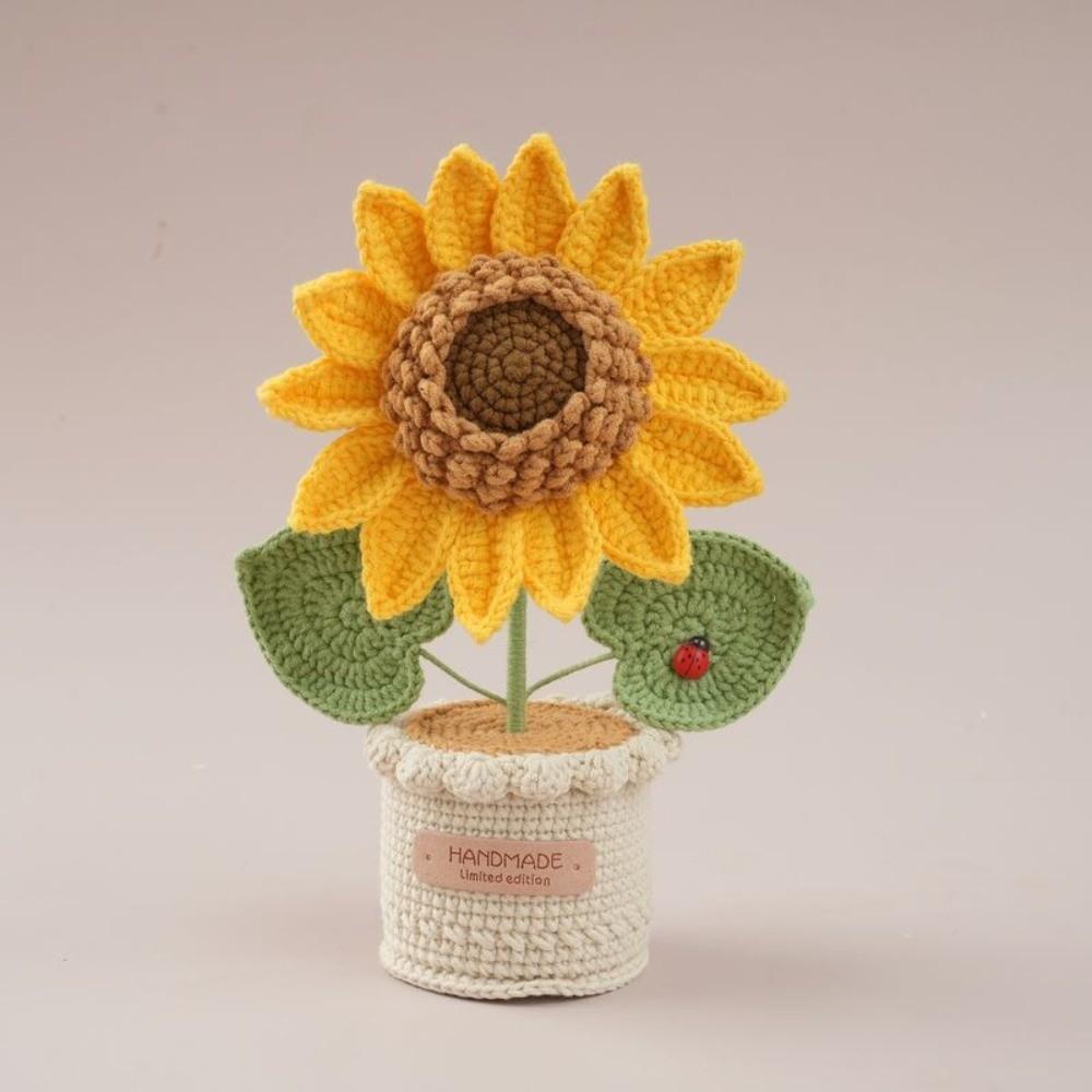 Room Decor Knitted Flower Friend's Gift Artificial Sunflower Pot Crochet Sunflower Potted Home