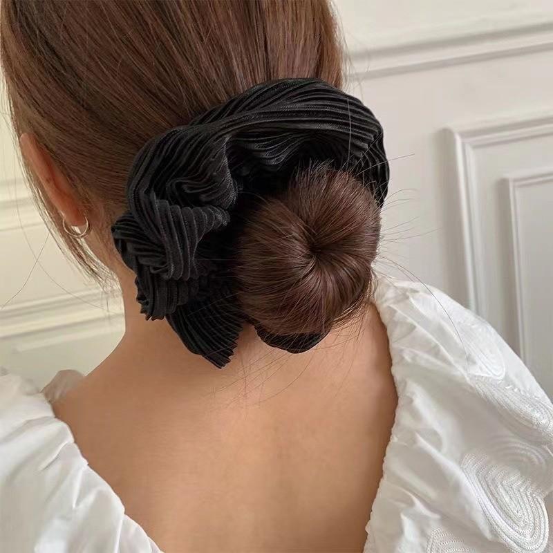 Solid Color Pleated Fabric Hair Ring Women Simple Cream Style High Elastic Scrunchie High-end Hair Accessories